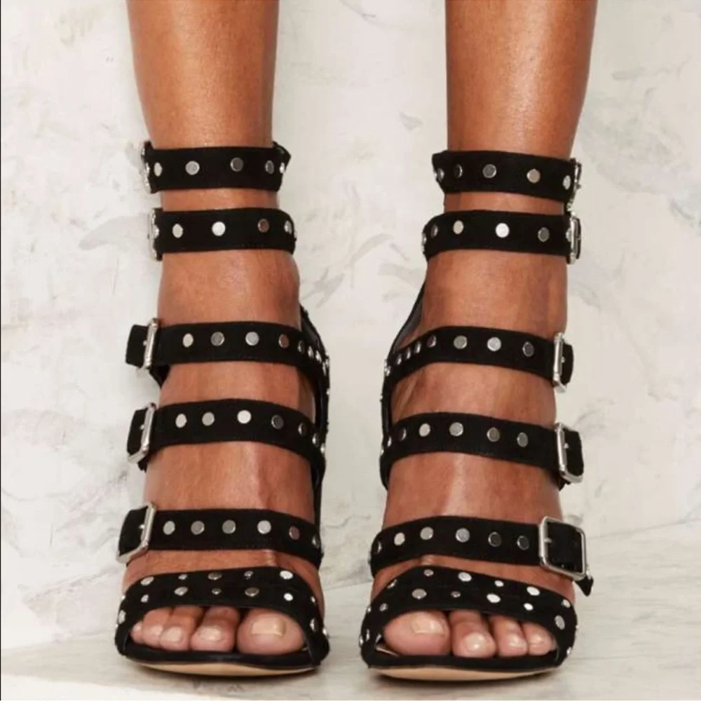 Sam Edelman York Black Suede Studded Heeled Sandal 7.5